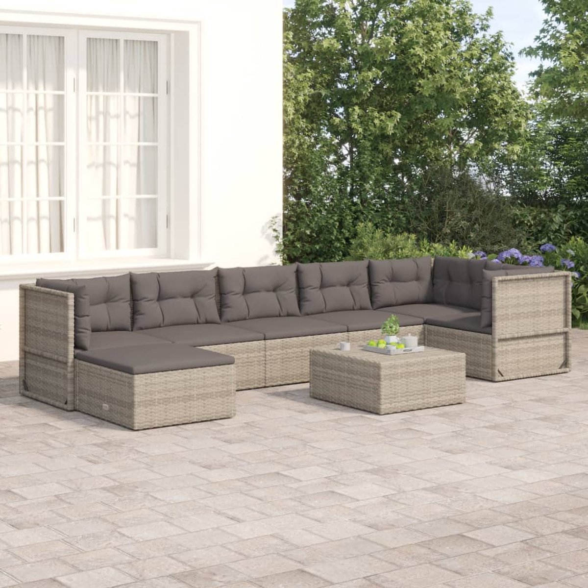 Vidaxl 7-delige Loungeset Met Kussens Poly Rattan - Grijs