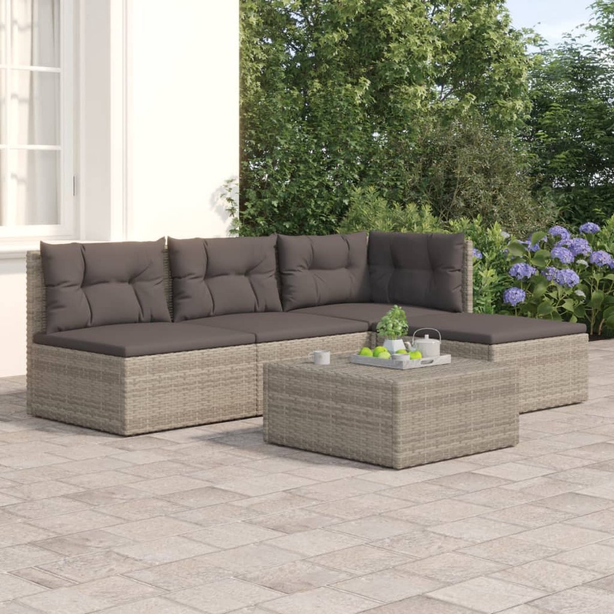 Vidaxl 4-delige Loungeset Met Kussens Poly Rattan - Grijs