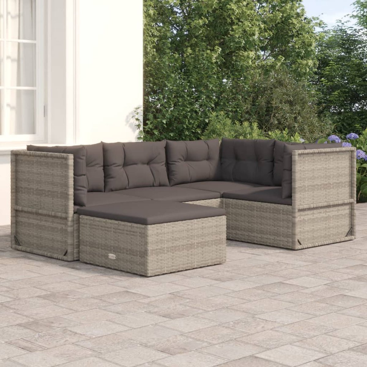 Vidaxl 5-delige Loungeset Met Kussens Poly Rattan - Grijs