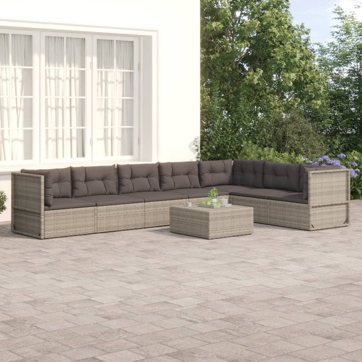 Vidaxl 7-delige Loungeset Met Kussens Poly Rattan - Grijs