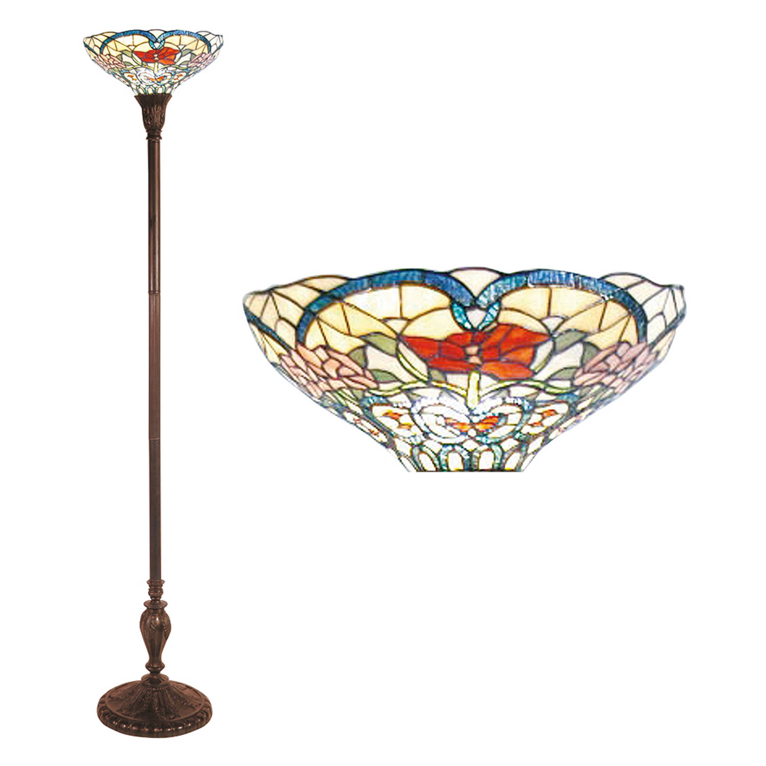 HAES deco - Tiffany Vloerlamp Beige, Rood Ø 35x180 Cm E27/max 1x60w