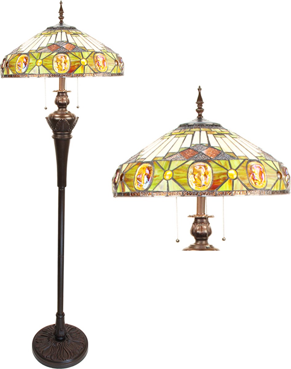 HAES deco - Tiffany Vloerlamp Creme, Geel, Blauw Ø 51x166 Cm E27/max 3x60w