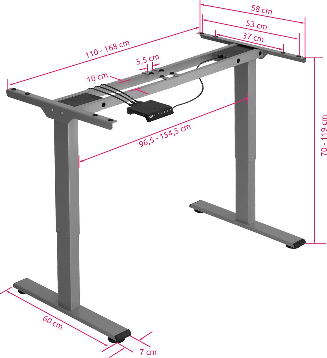Tectake - Elektrisch Zit Sta Bureau - Verstelbaar Tafelframe Melville 404312 - Grijs