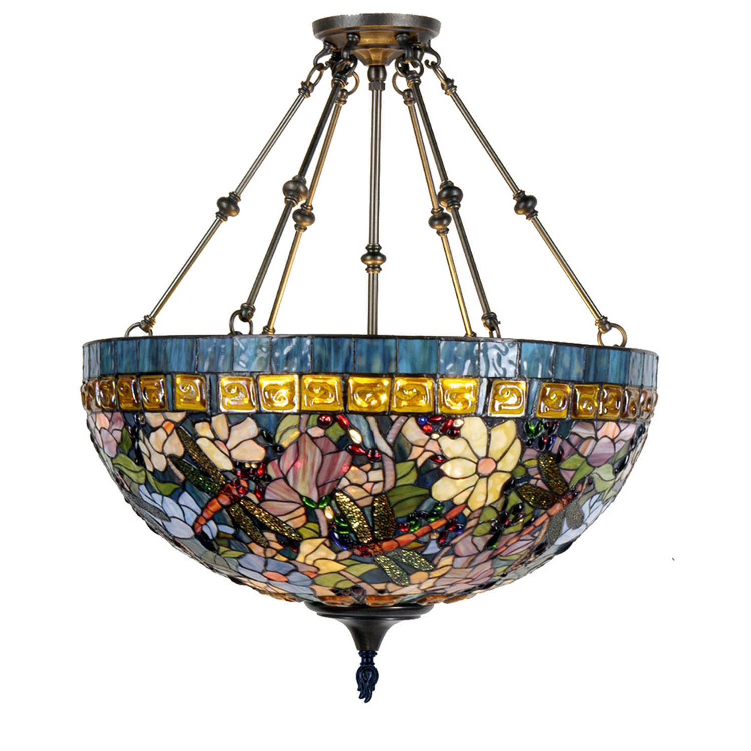 HAES deco - Hanglamp Tiffany Blauw, Beige Ø 70x75 Cm E27/max 6x60w