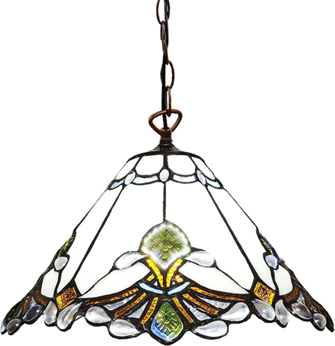 HAES deco - Hanglamp Tiffany Creme, Bruin Ø 31x107 Cm E27/max 1x60w