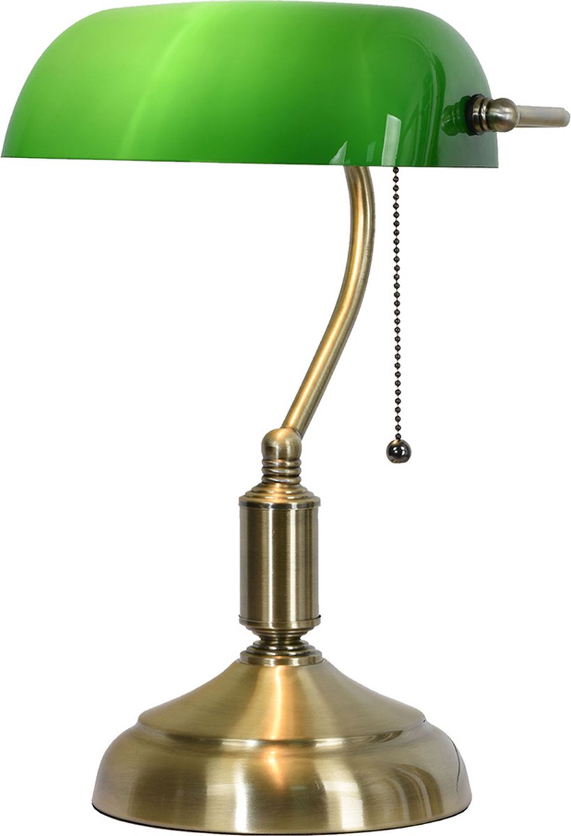 HAES deco - Bureaulamp Bankierslamp Groen, Goudkleurig 27x17x41 Cm E27/max 1x60w