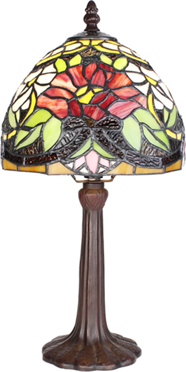 HAES deco - Tiffany Tafellamp Creme, Bruin, Rood, Groen Ø 20x36 Cm Fitting E14 / Lamp Max 1x25w