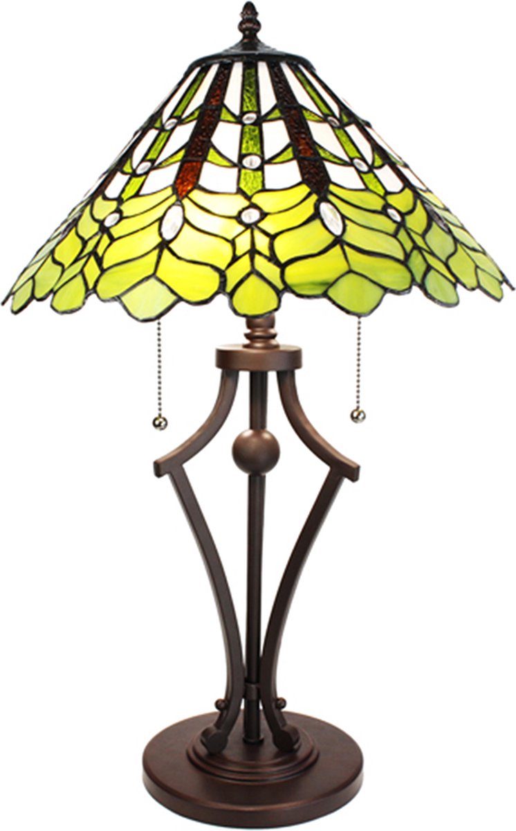 HAES deco - Tiffany Tafellamp Groen Ø 41x62 Cm Fitting E27 / Lamp Max 2x60w