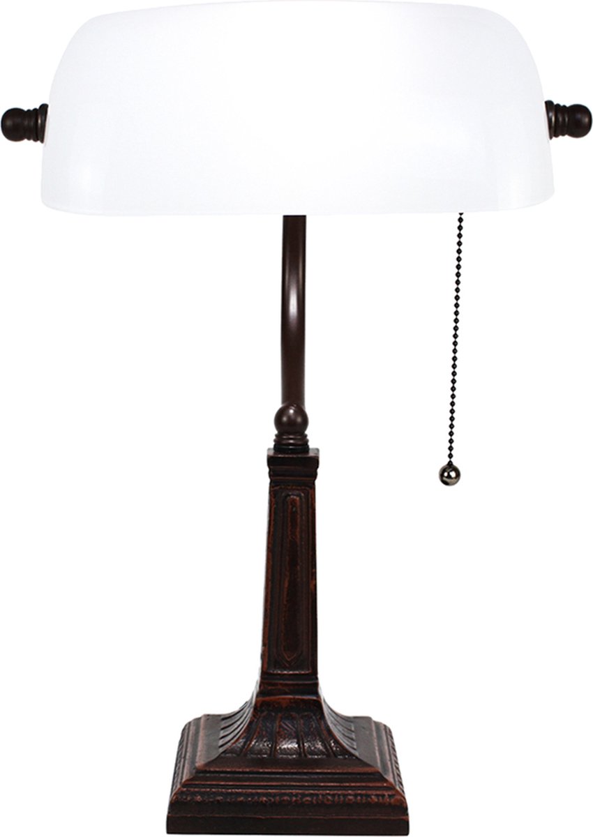 HAES deco - Bankierslamptafellamp Wit 26x16x40 Cm Fitting E27 / Lamp Max 1x40w
