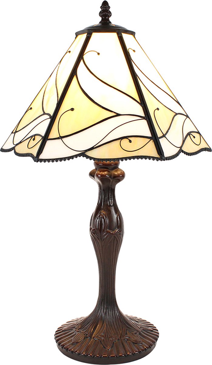 HAES deco - Tiffany Tafellamp Beige, Bruin Ø 31x43 Cm Fitting E27 / Lamp Max 1x60w