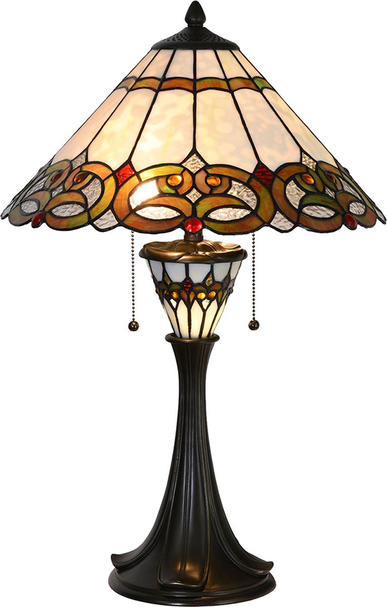 HAES deco - Tiffany Tafellamp Beige, Rood Ø 40x61 Cm Fitting E27 / Lamp Max 2x40w