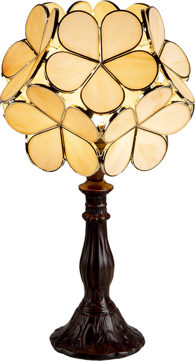 HAES deco - Tiffany Tafellamp Beige 21x21x38 Cm Fitting E14/ Lamp Max 1x25w