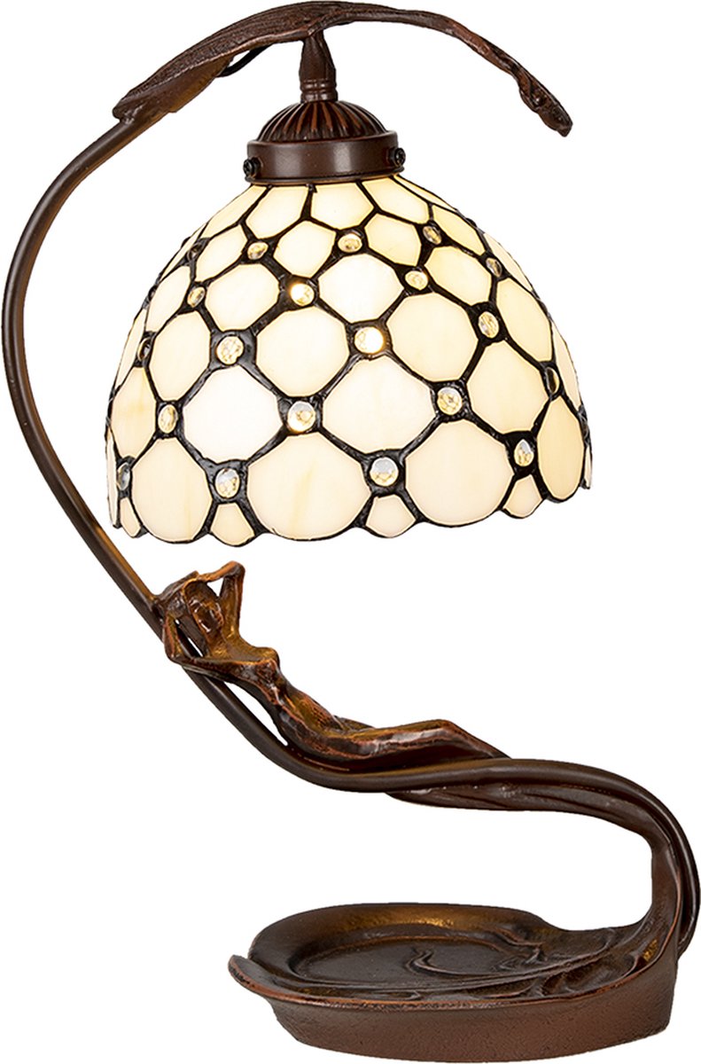 HAES deco - Tiffany Tafellamp Creme 28x20x41 Cm Fitting E14 / Lamp Max 1x25w