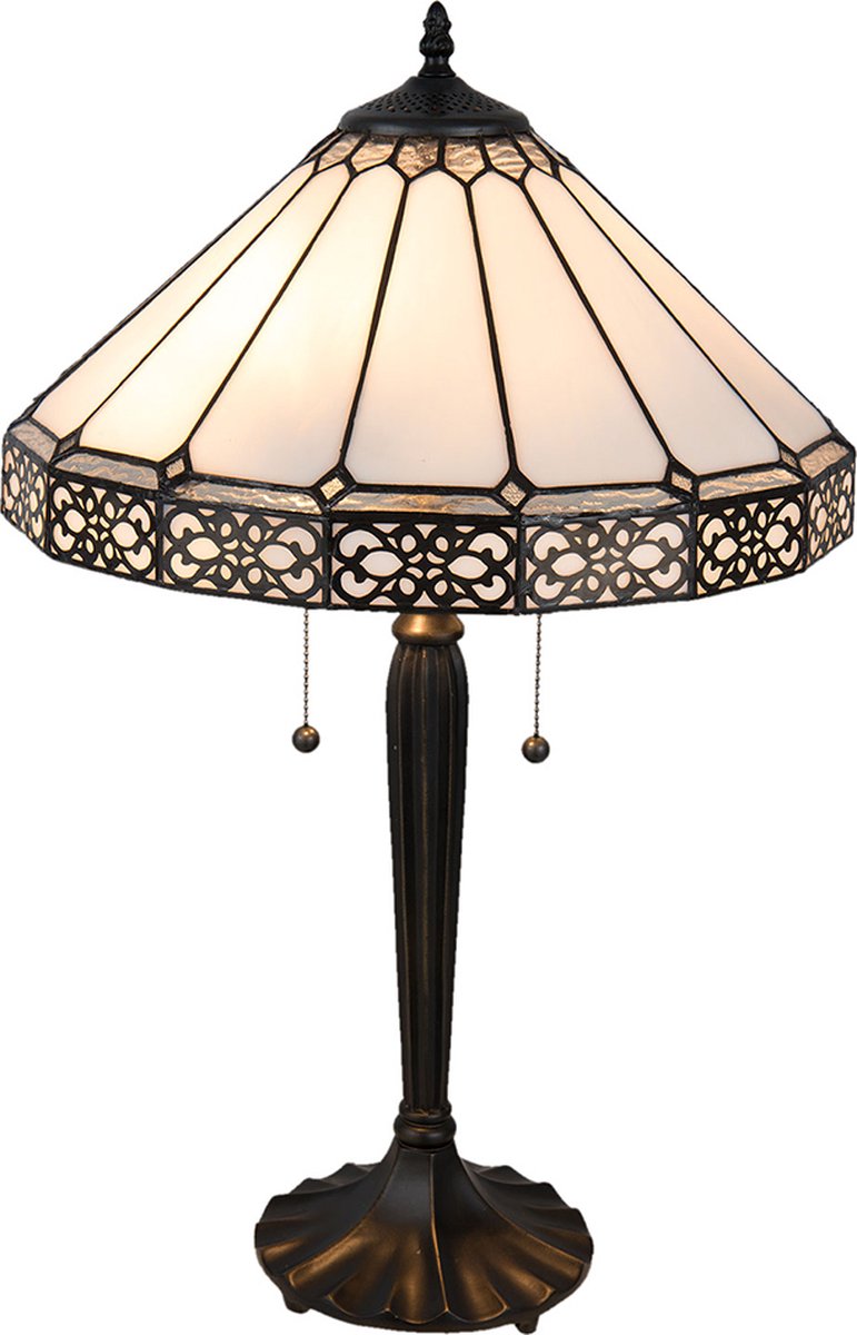 HAES deco - Tiffany Tafellamp Beige, Bruin Ø 41x62 Cm Fitting E27 / Lamp Max 2x60w