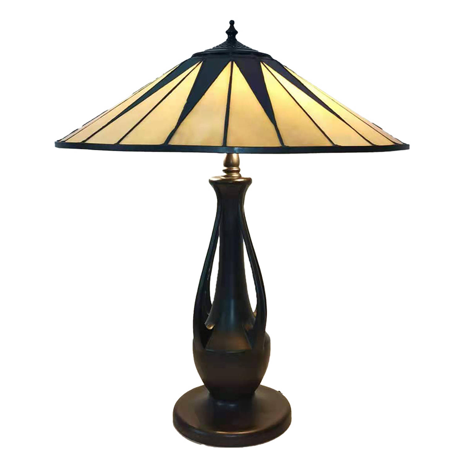 HAES deco - Tiffany Tafellamp Beige, Bruin Ø 48x60 Cm Fitting E27 / Lamp Max 2x60w