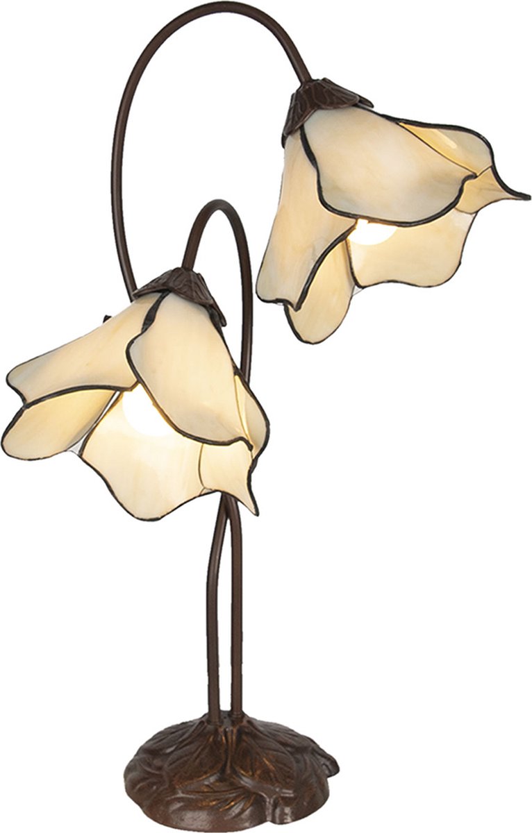 HAES deco - Tiffany Tafellamp Creme 41x23x57 Cm Fitting E27 / Lamp Max 2x40w