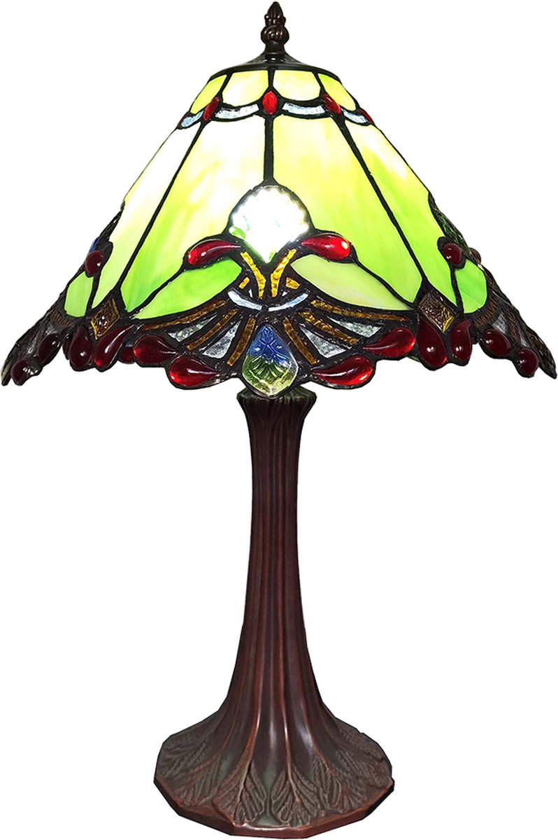 HAES deco - Tiffany Tafellamp Groen, Rood Ø 31x49 Cm Fitting E27 / Lamp Max 1x60w