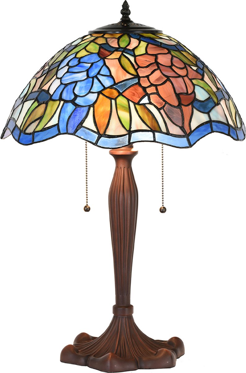 HAES deco - Tiffany Tafellamp Blauw Ø 41x60 Cm Fitting E27 / Lamp Max 2x60w