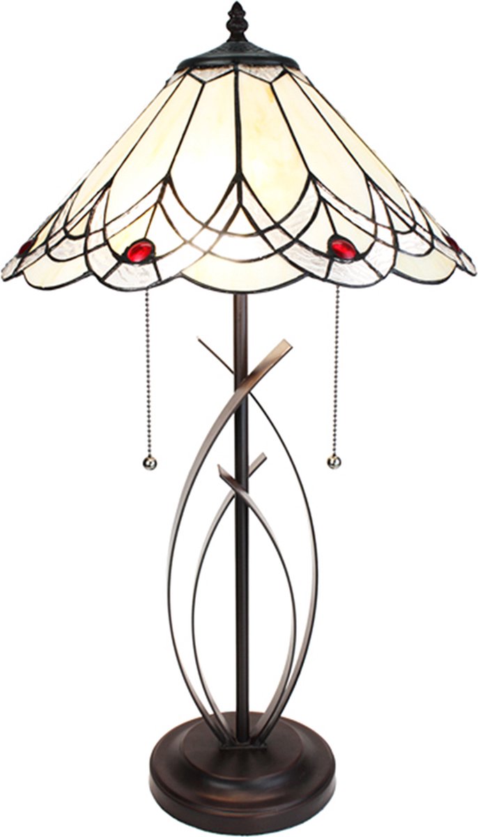 HAES deco - Tiffany Tafellamp Creme Ø 39x69 Cm Fitting E27 / Lamp Max 2x60w