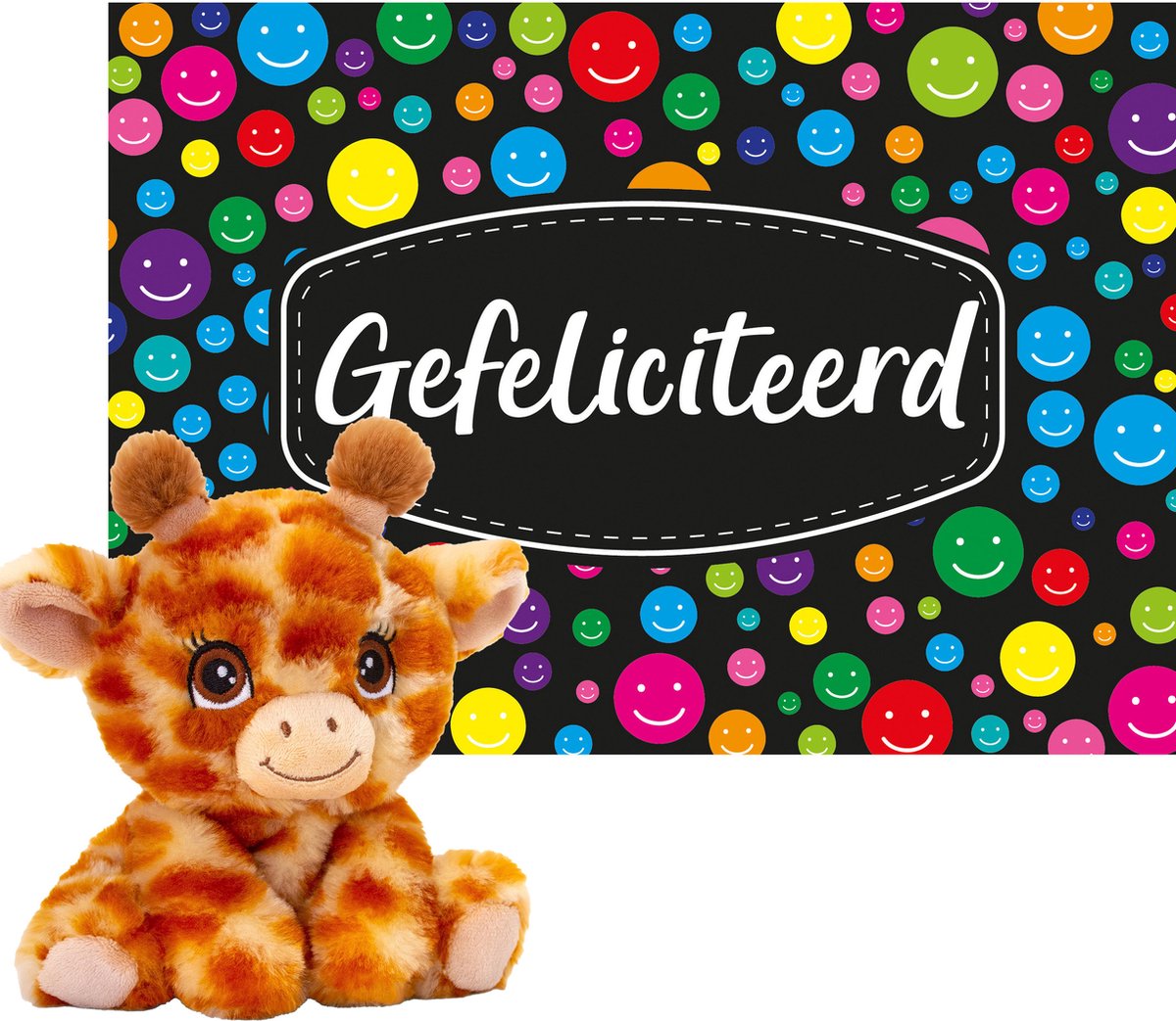 Keel Toys - Cadeaukaart Gefeliciteerd Met Knuffeldier Giraffe 16 Cm - Knuffeldier
