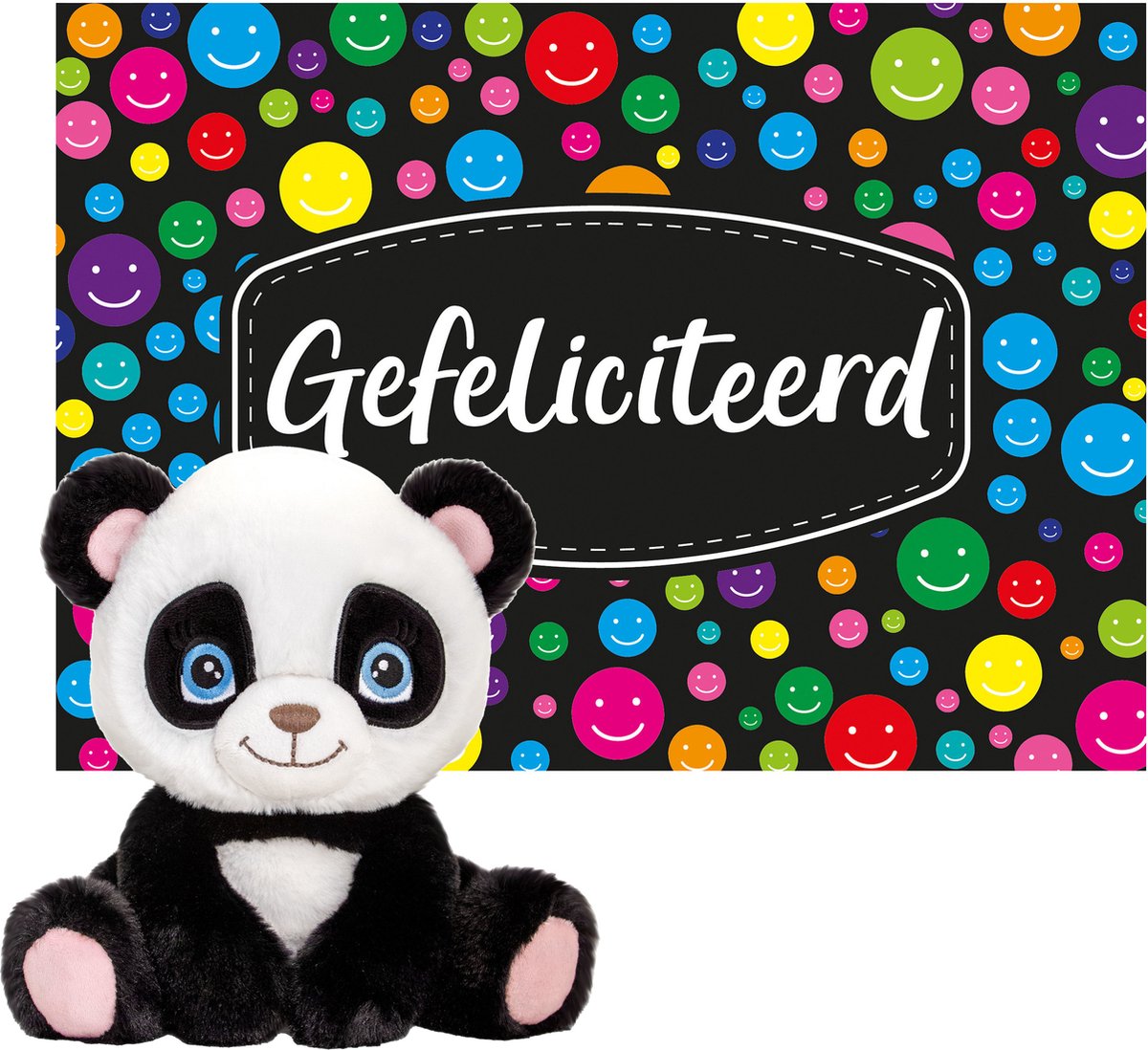Keel Toys - Cadeaukaart Gefeliciteerd Met Knuffeldier Panda Beer 25 Cm - Knuffeldier