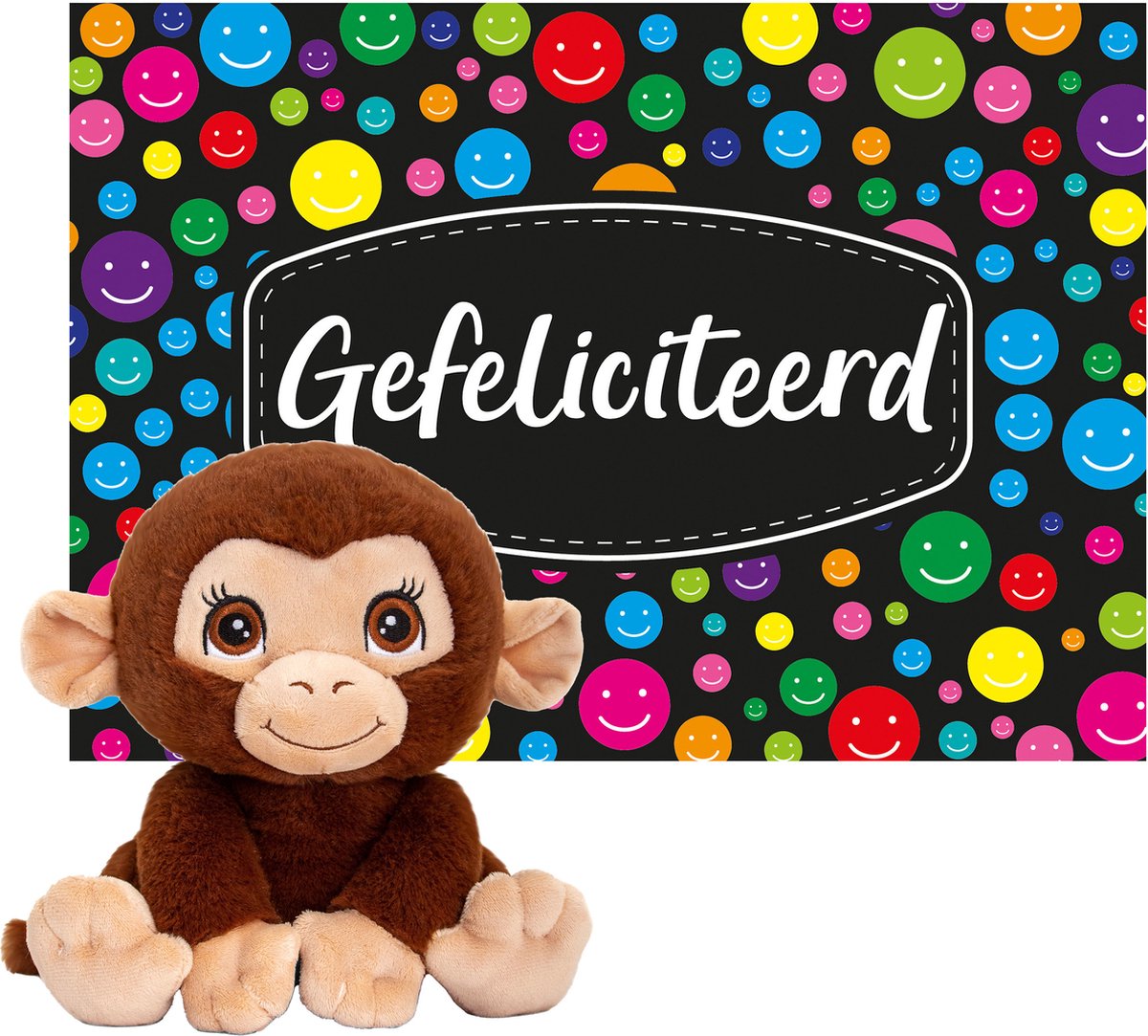 Keel Toys - Cadeaukaart Gefeliciteerd Met Knuffeldier Chimpansee Aap 25 Cm - Knuffeldier