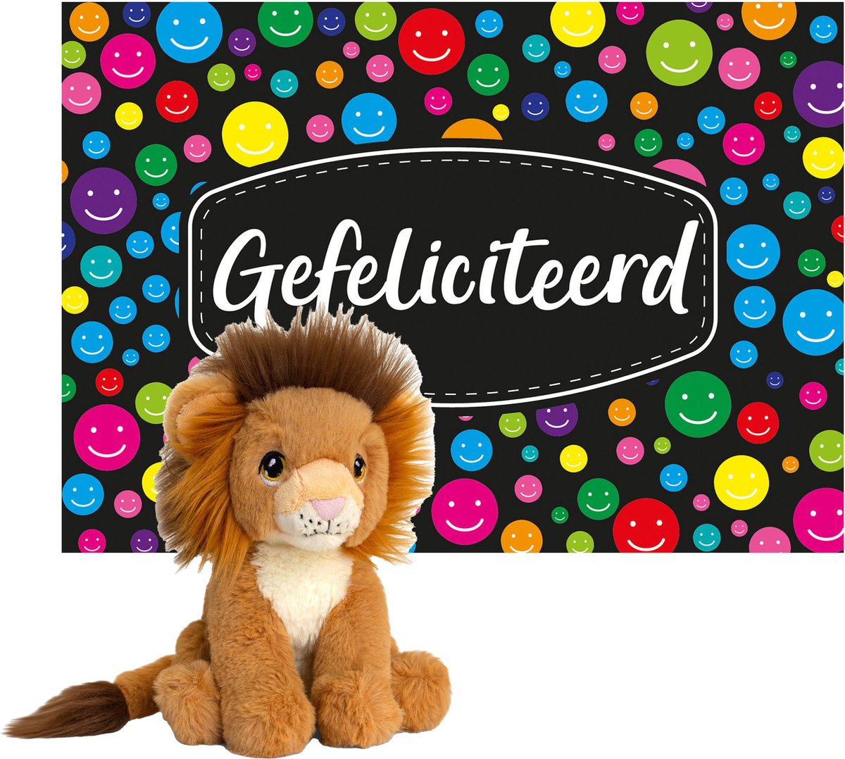 Keel Toys - Cadeaukaart Gefeliciteerd Met Knuffeldier Leeuw 18 Cm - Knuffeldier