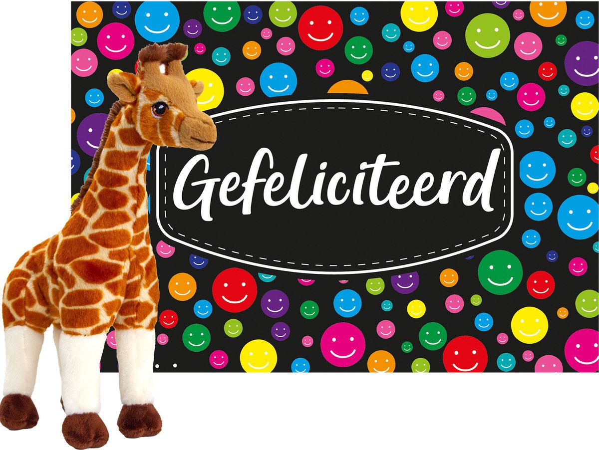 Keel Toys - Cadeaukaart Gefeliciteerd Met Knuffeldier Giraffe 30 Cm - Knuffeldier