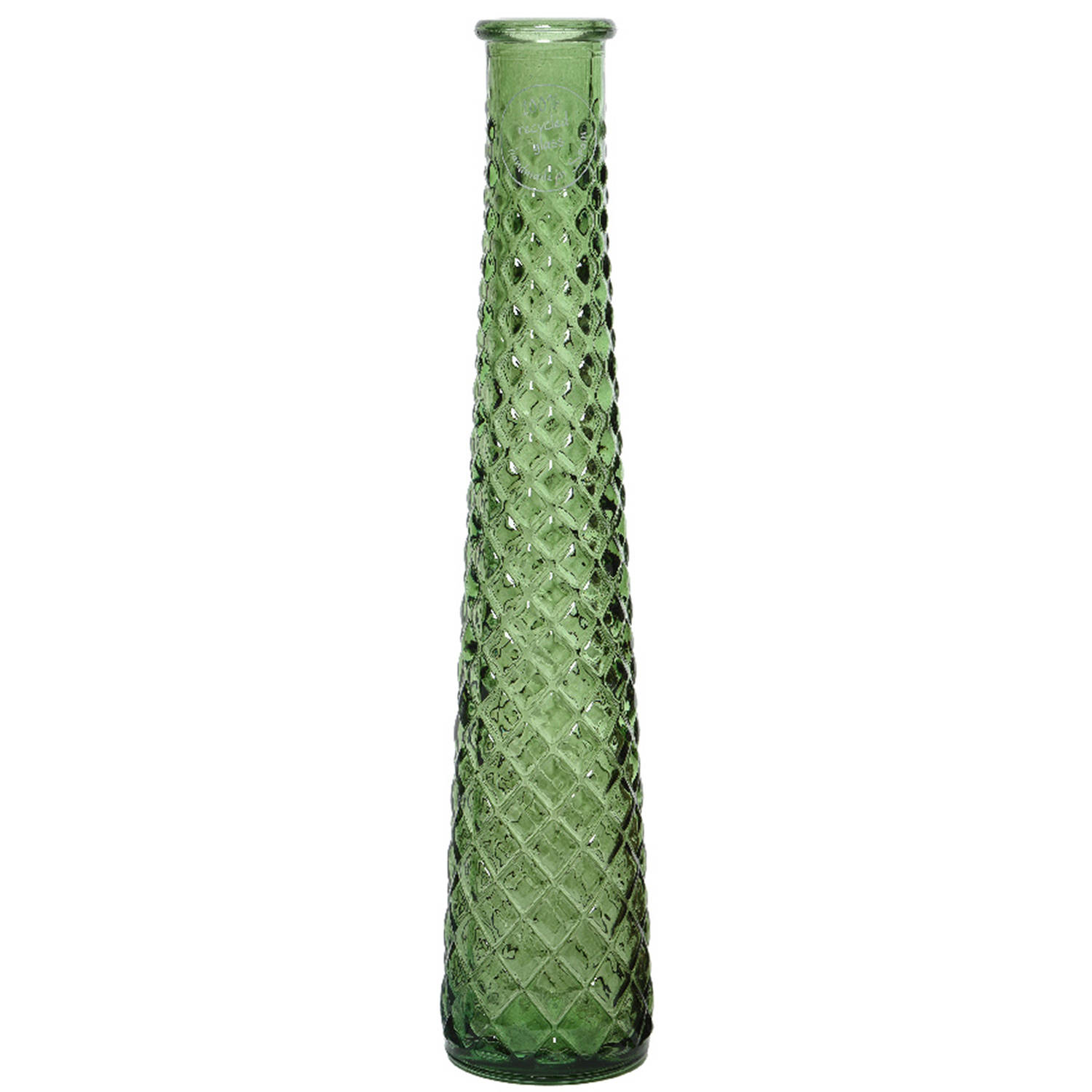 Decoris Vaas/bloemenvaas Van Gerecycled Glas - D7 X H32 Cm - Transparant Donker - Vazen - Groen