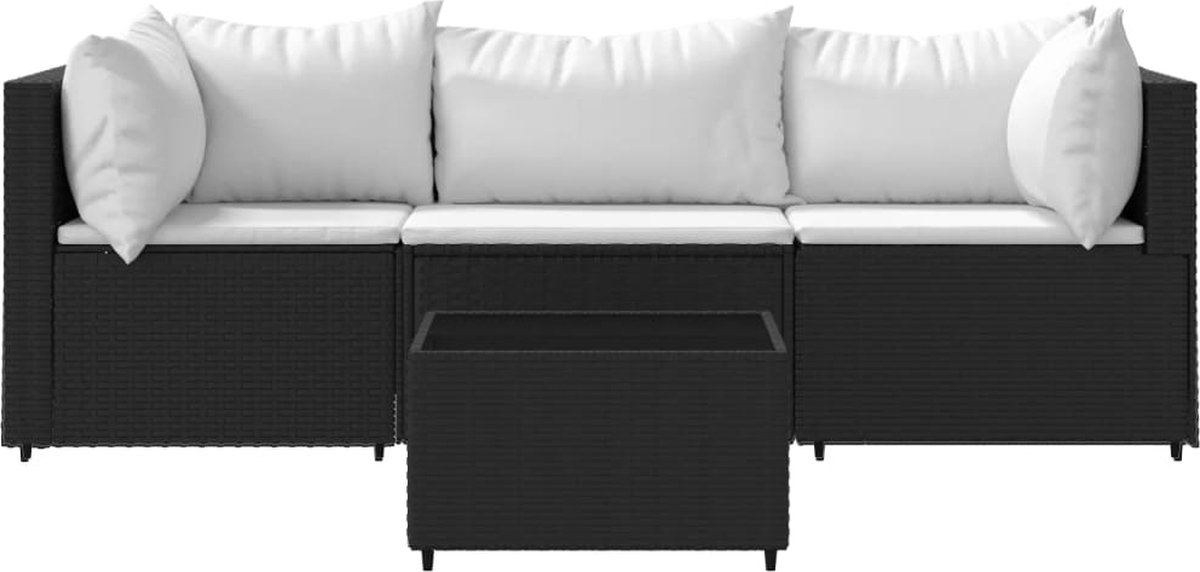 Vidaxl 4-delige Loungeset Met Kussens Poly Rattan - Zwart