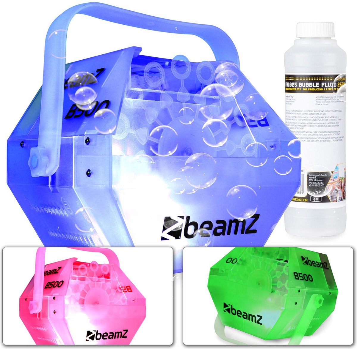 BEAMZ Bellenblaasmachine - B500led + Bellenblaasvloeistof Concentraat (250ml)