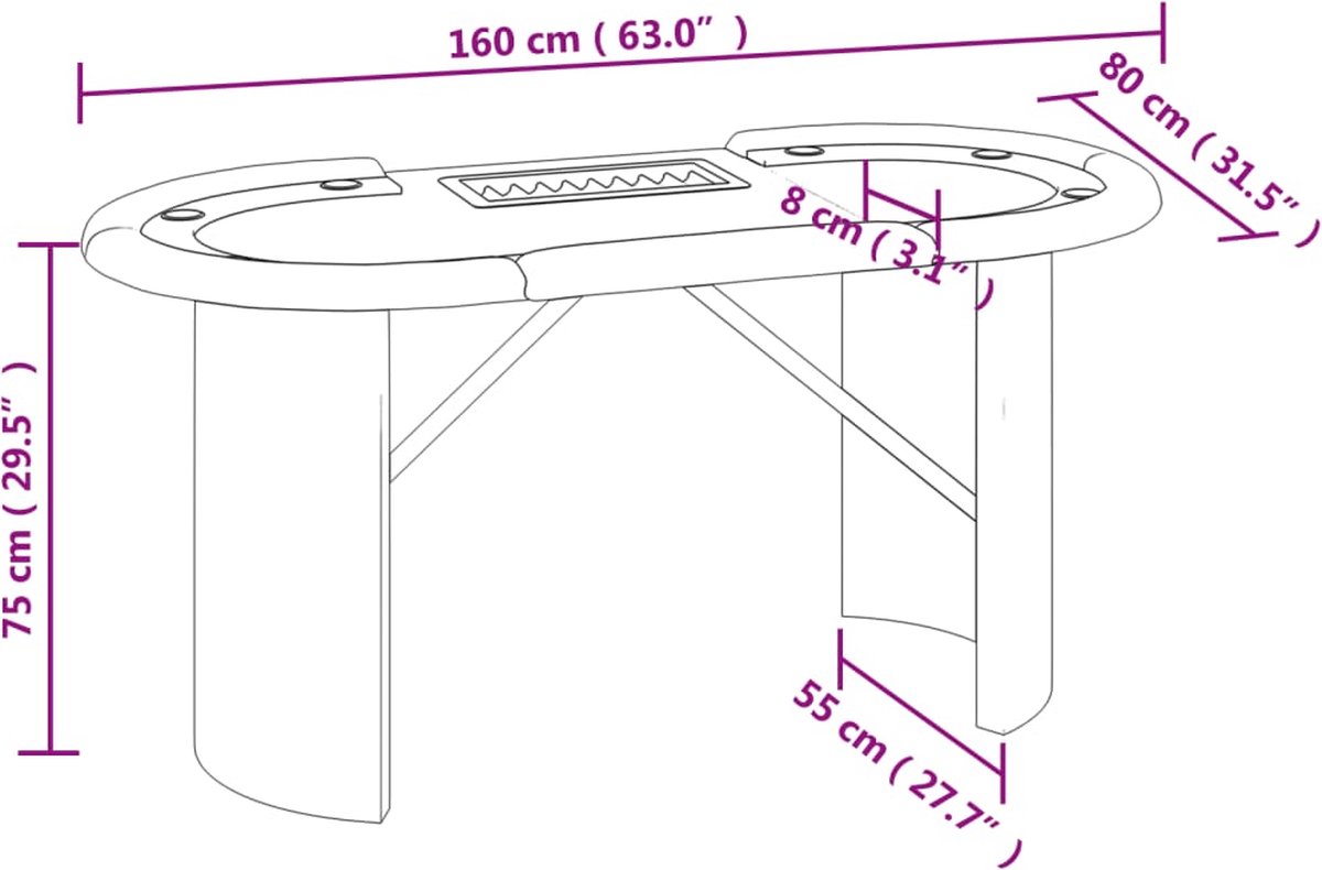 Vidaxl Pokertafel Voor 10 Spelers Met Fichebak 160x80x75 Cm - Blauw