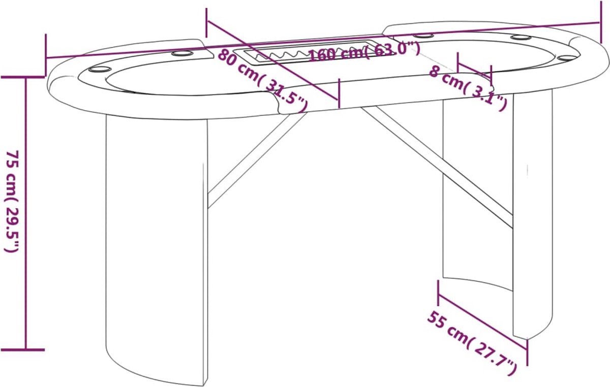 Vidaxl Pokertafel Voor 10 Spelers Met Fichebak 160x80x75 Cm - Blauw