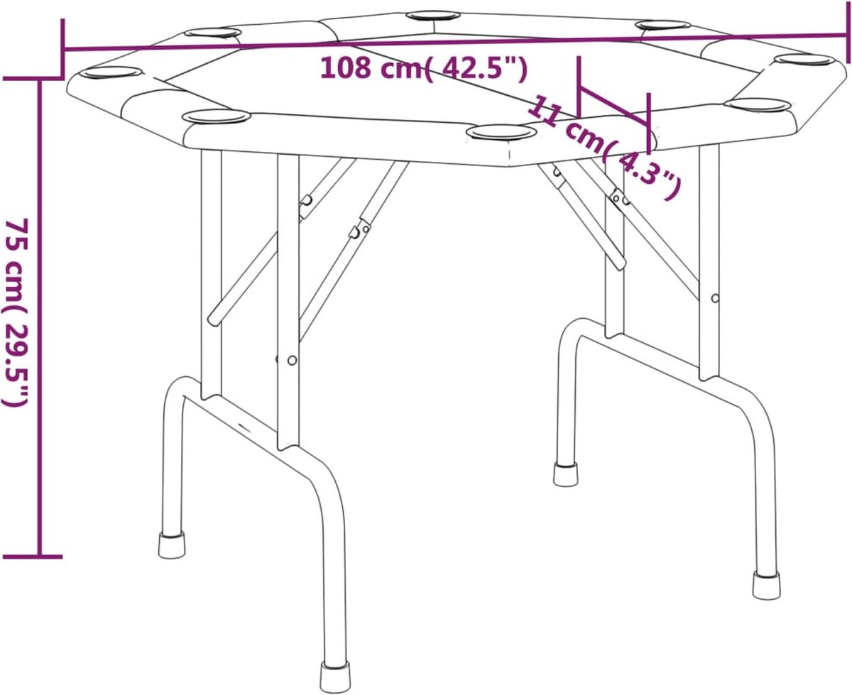 Vidaxl Pokertafelblad Voor 8 Spelers Inklapbaar 108x108x75 Cm - Blauw
