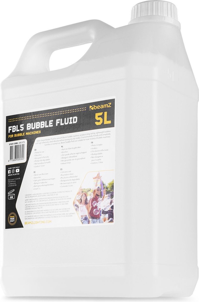 BEAMZ Bellenblaasvloeistof - Bellenblaas Navulling Voor Bellenblaasmachines - 5 Liter - Universeel
