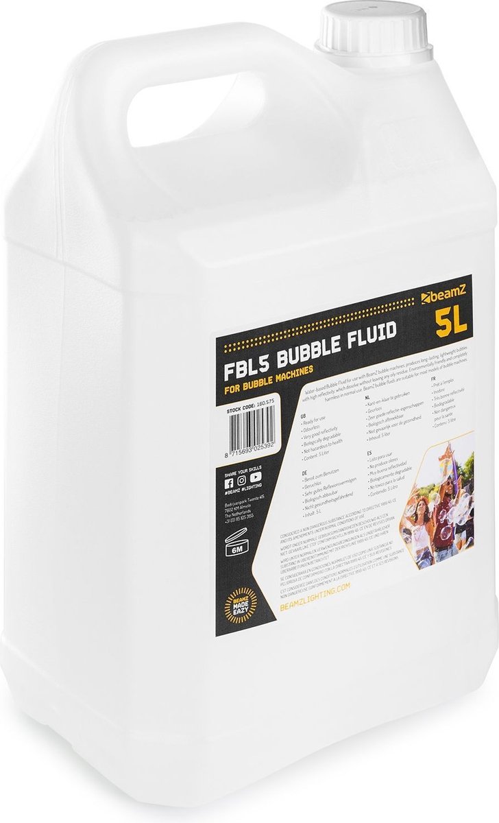 BEAMZ Bellenblaasvloeistof - Bellenblaas Navulling Voor Bellenblaasmachines - 5 Liter - Universeel