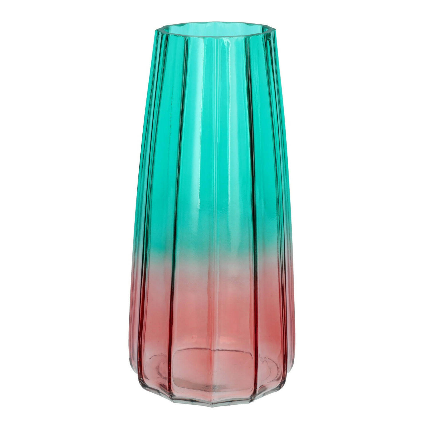 Bellatio Design Bloemenvaas/roze - Transparant Glas - D10 X H21 Cm - Vazen - Blauw