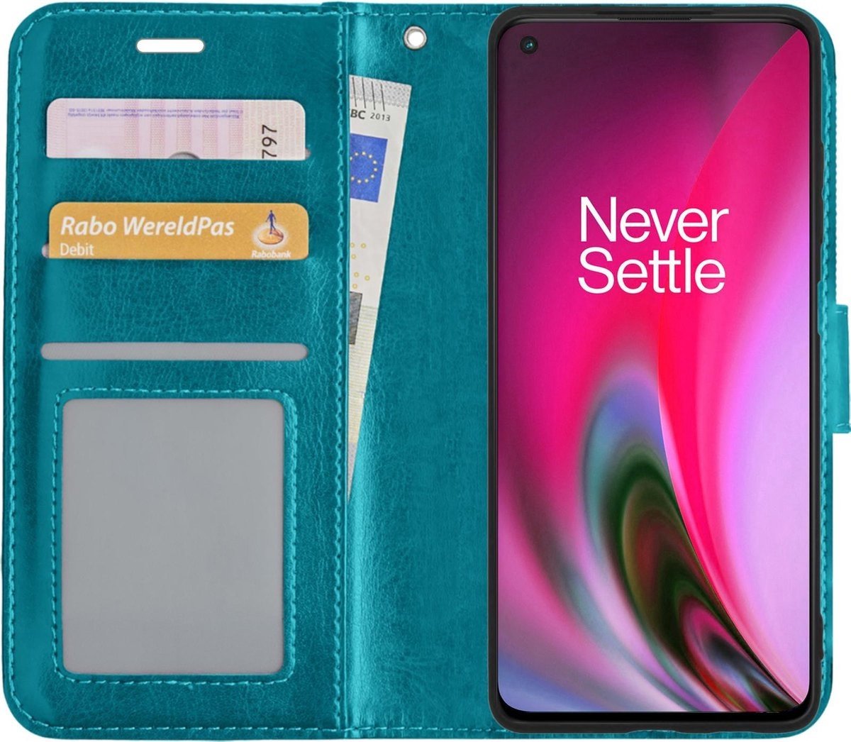 Basey Oneplus Nord 2 Hoesje Book Case Kunstleer Cover Hoes Oneplus Nord 2- - Turquoise