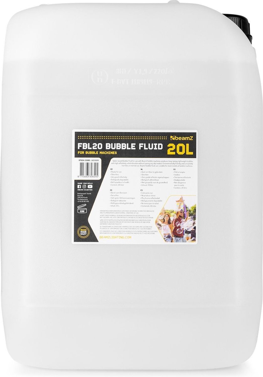 BEAMZ Bellenblaasvloeistof - Bellenblaasvloeistof Voor Bellenblaasmachines - 20 Liter