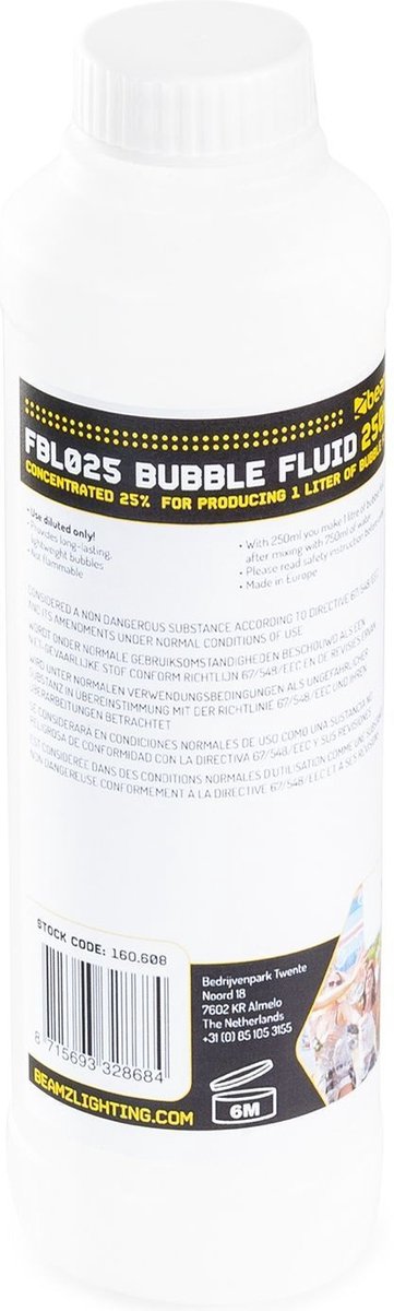 BEAMZ Bellenblaasvloeistof - Fbl025 Bellenblaasvloeistof Concentraat 250ml (25%)