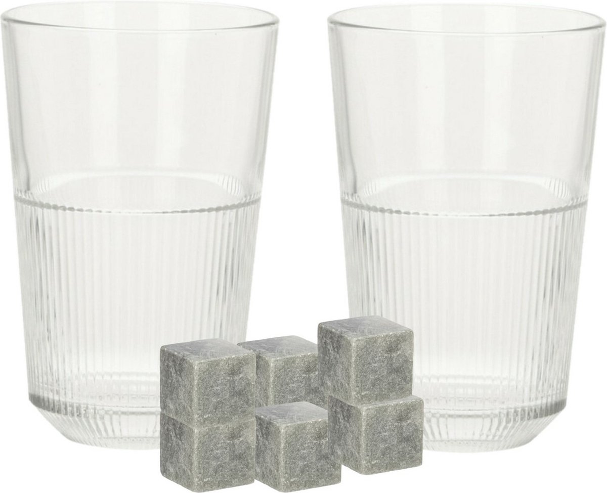 Excellent Houseware Luxe Whiskyglazen Set 4x Stuks 360 Ml Met 9x Whisky Ijsblokstenen - Whiskeyglazen