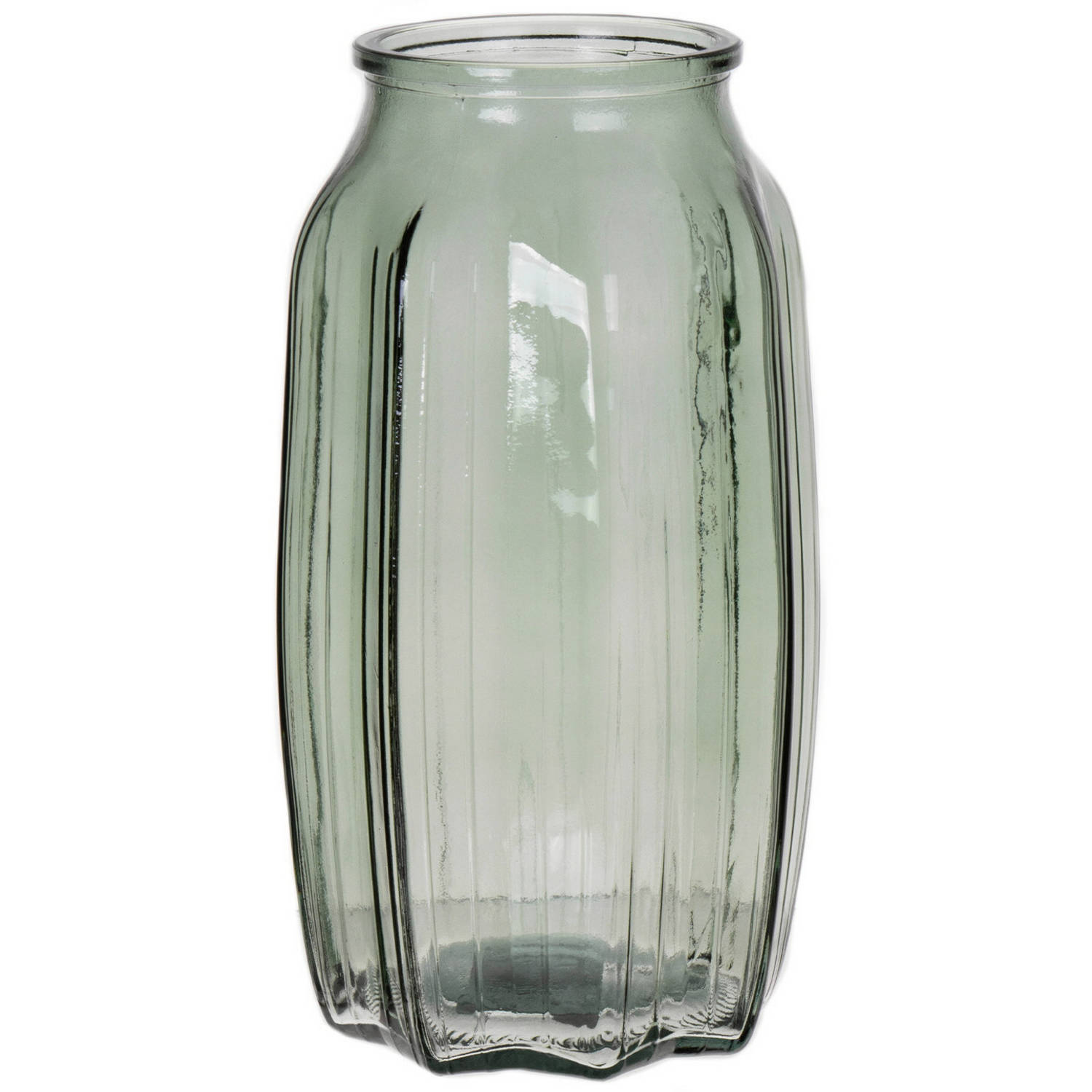 Bellatio Design Bloemenvaas - Licht - Transparant Glas - D12 X H22 Cm - Vazen - Groen