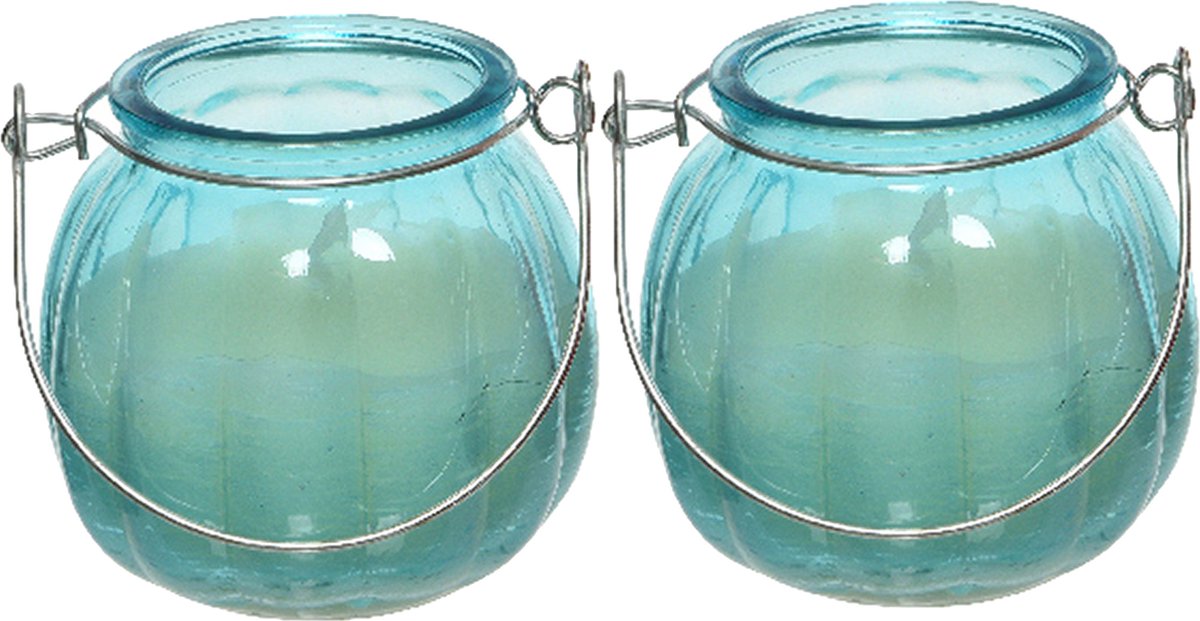 Decoris 2x Citronella Kaarzen - Glas - Anti Muggen - 15 Branduren - D8 X H8 Cm - Geurkaarsen - Blauw