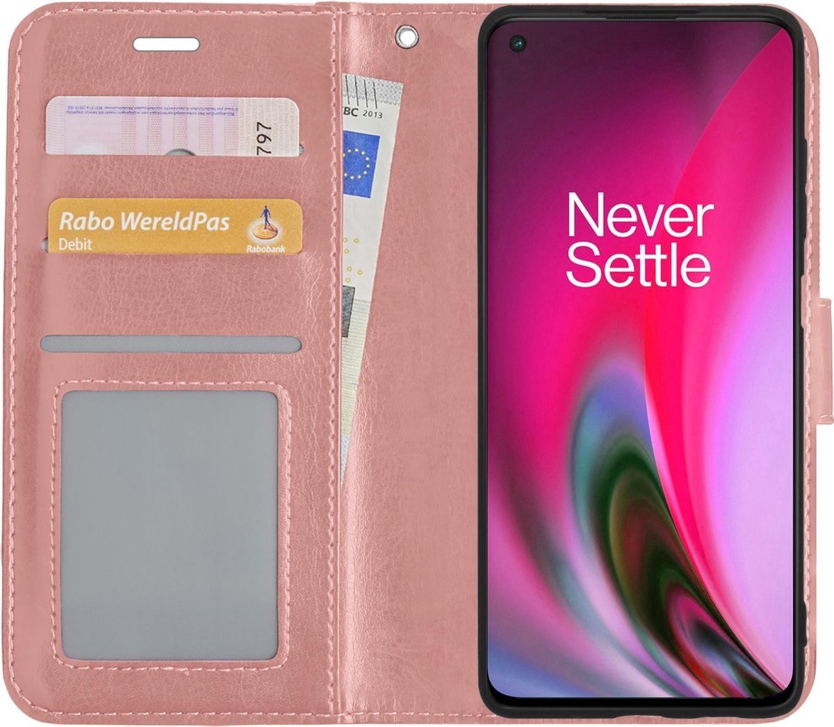 Basey Oneplus Nord 2 Hoesje Book Case Kunstleer Cover Hoes Oneplus Nord 2-rose Goud