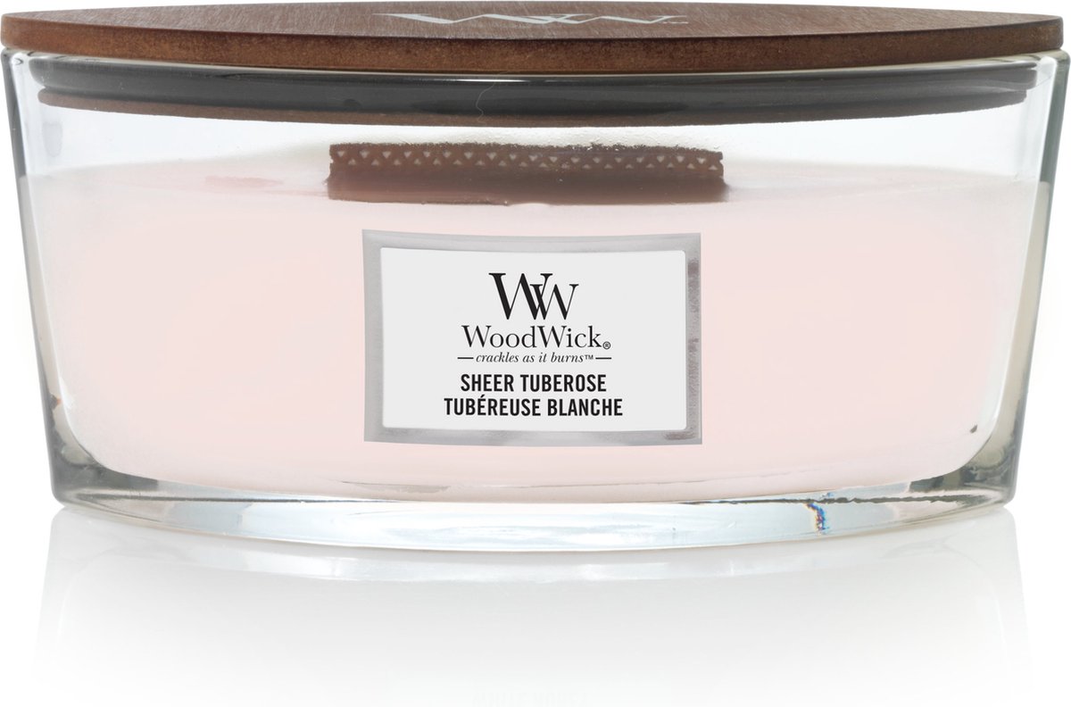 Woodwick Geurkaars Ellipse Sheer Tuberose - 9 Cm / 19 Cm - Roze