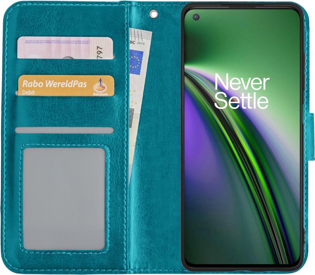 Basey Oneplus Nord Ce Hoesje Book Case Kunstleer Cover Hoes - Turquoise