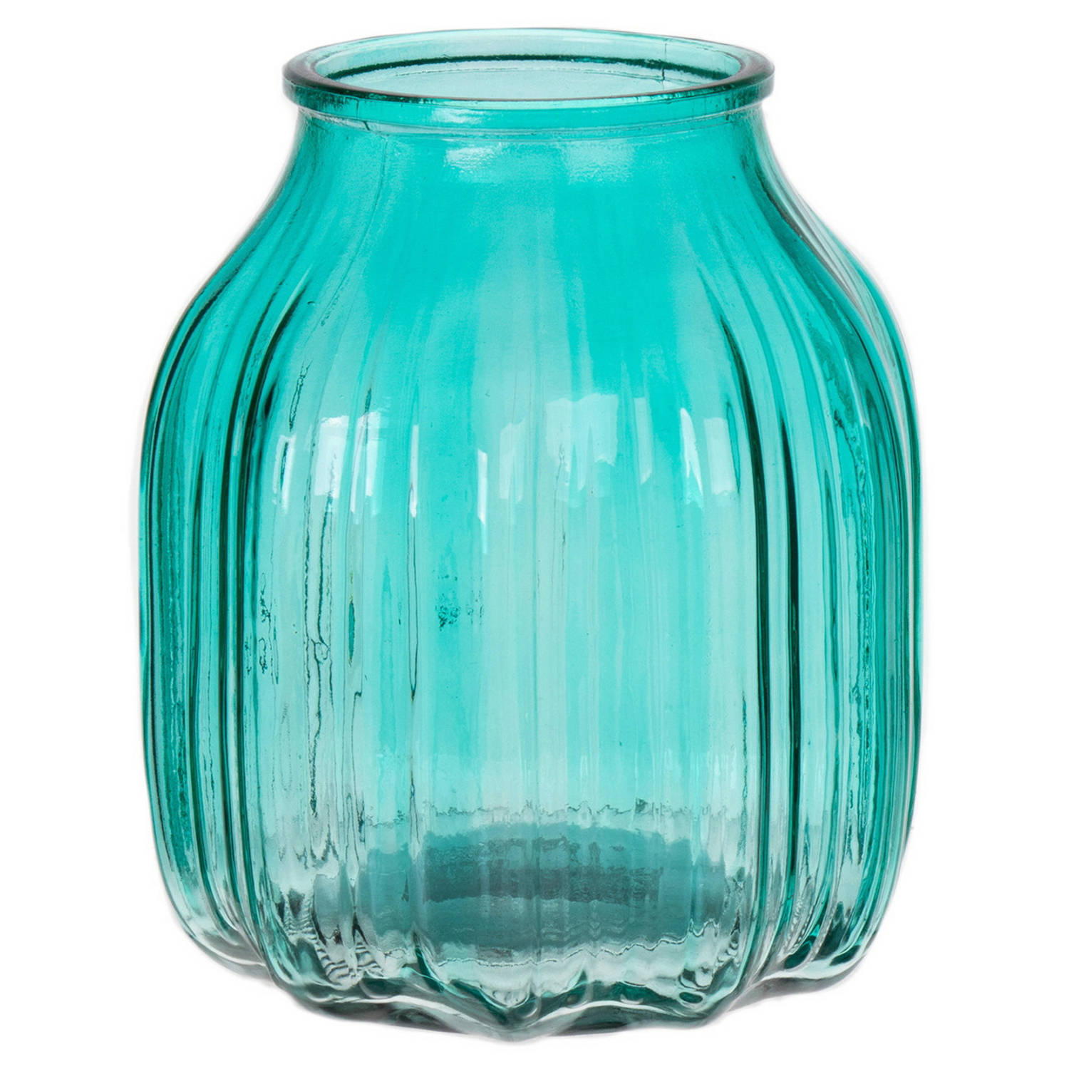 Bellatio Design Bloemenvaas Klein Transparant Glas - D14 X H16 Cm - Vazen - Blauw