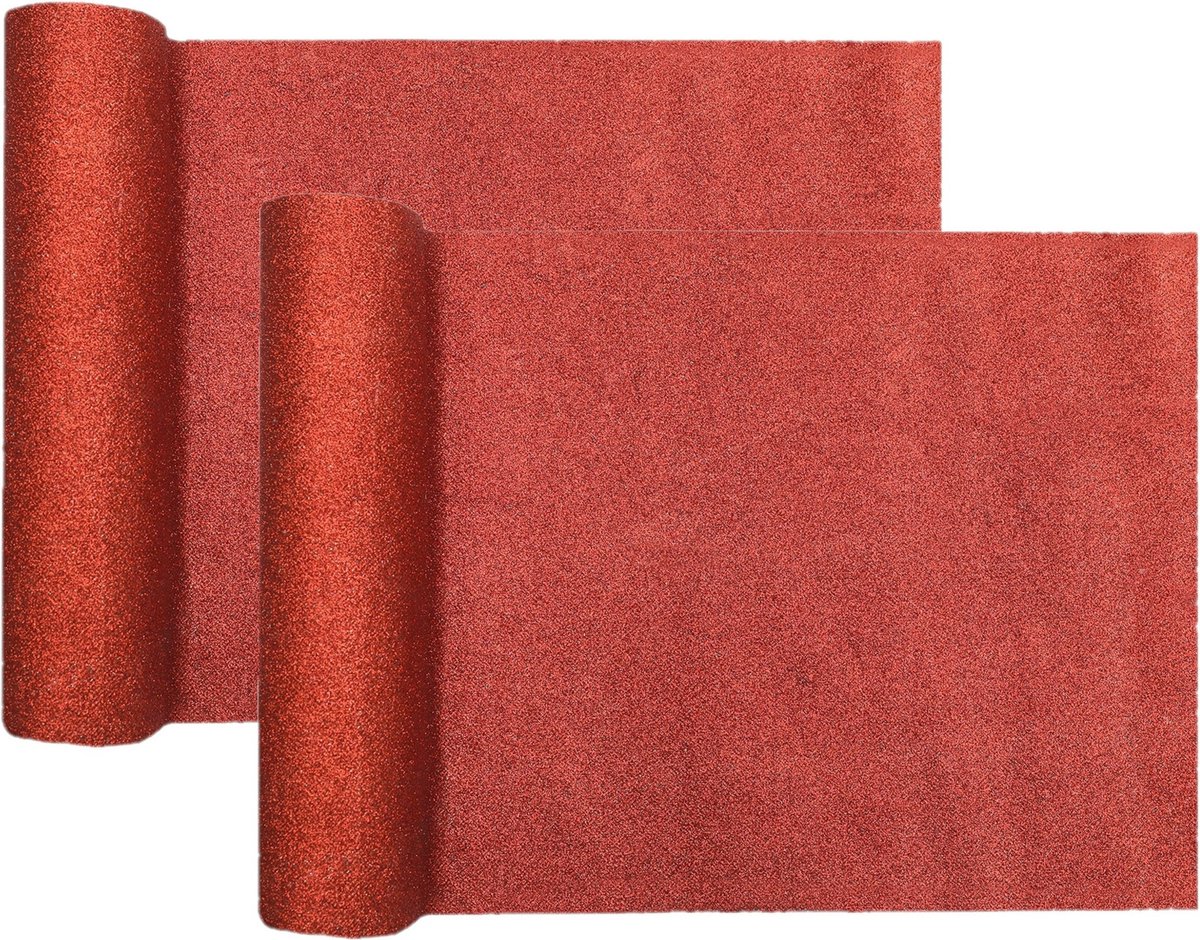 Santex Kerst Thema Tafelloper Op Rol - 2x Glitter - 28 X 300 Cm - Polyester - Tafellakens - Rood