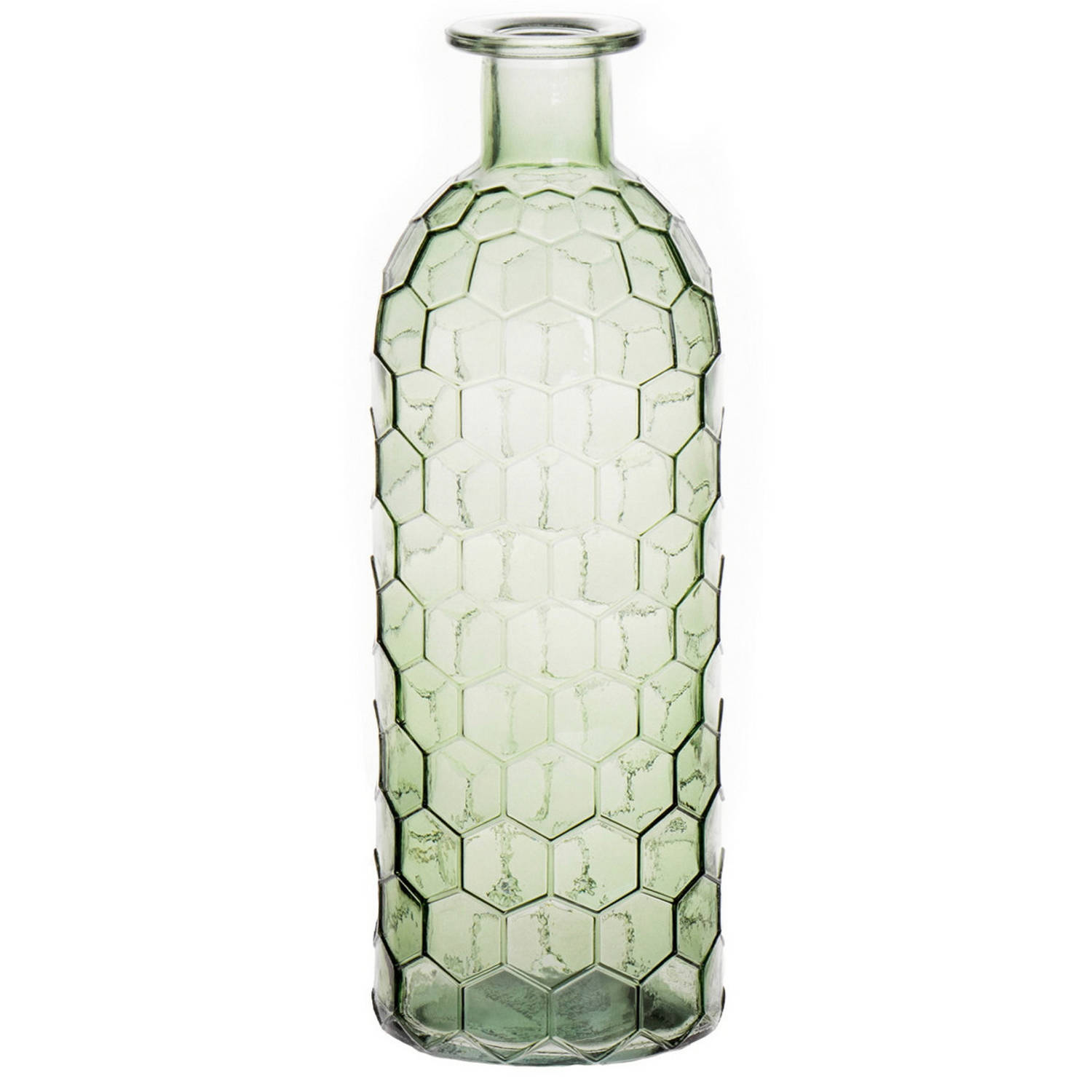 Bellatio Design Bloemenvaas Transparant Glas Honingraat - D7 X H20 Cm - Vazen - Groen