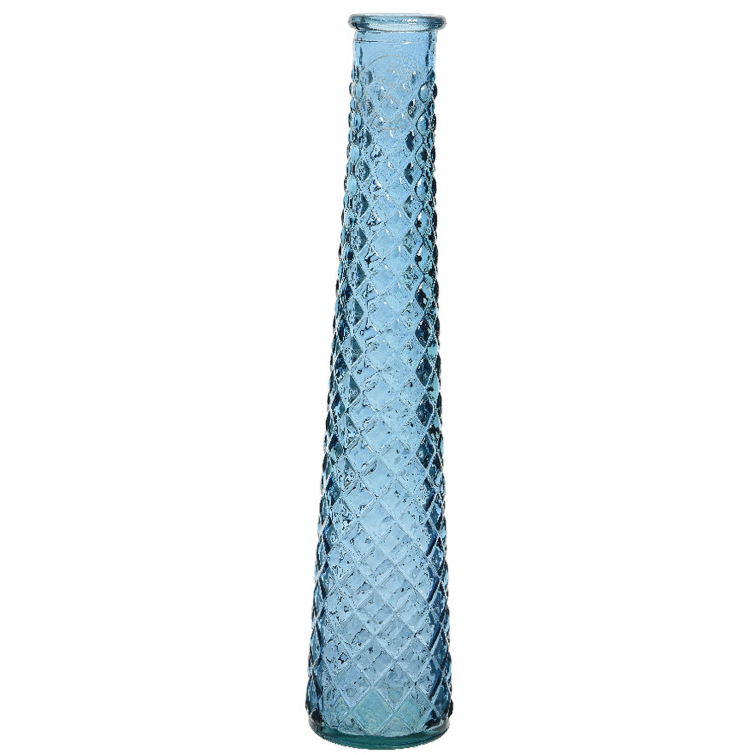 Decoris Vaas/bloemenvaas Van Gerecycled Glas - D7 X H32 Cm - Transparant - Vazen - Blauw